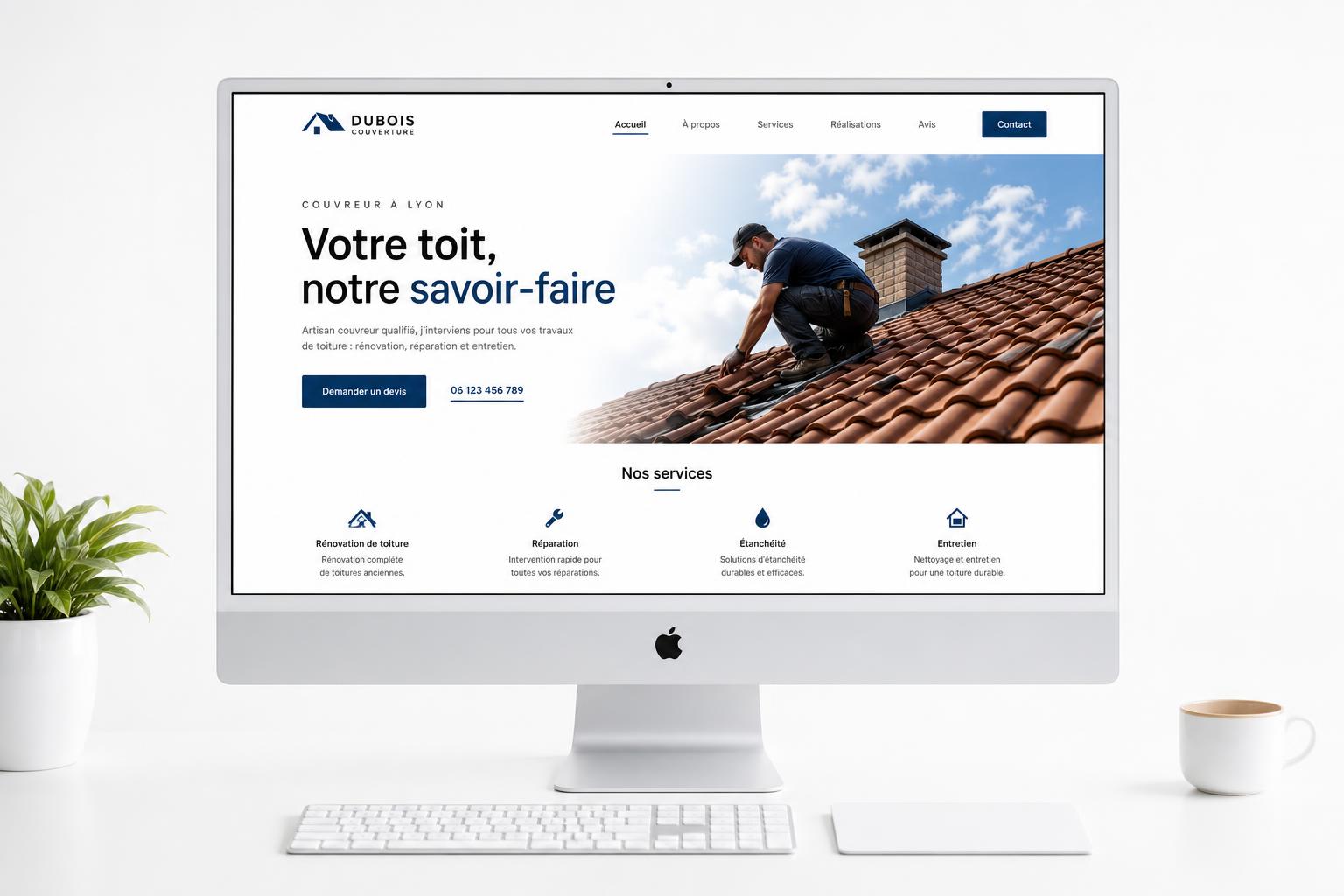 Site internet d'un couvreur artisan affiché sur iMac