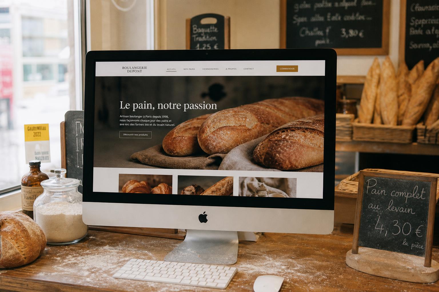Site internet d'une boulangerie artisanale affiché sur iMac