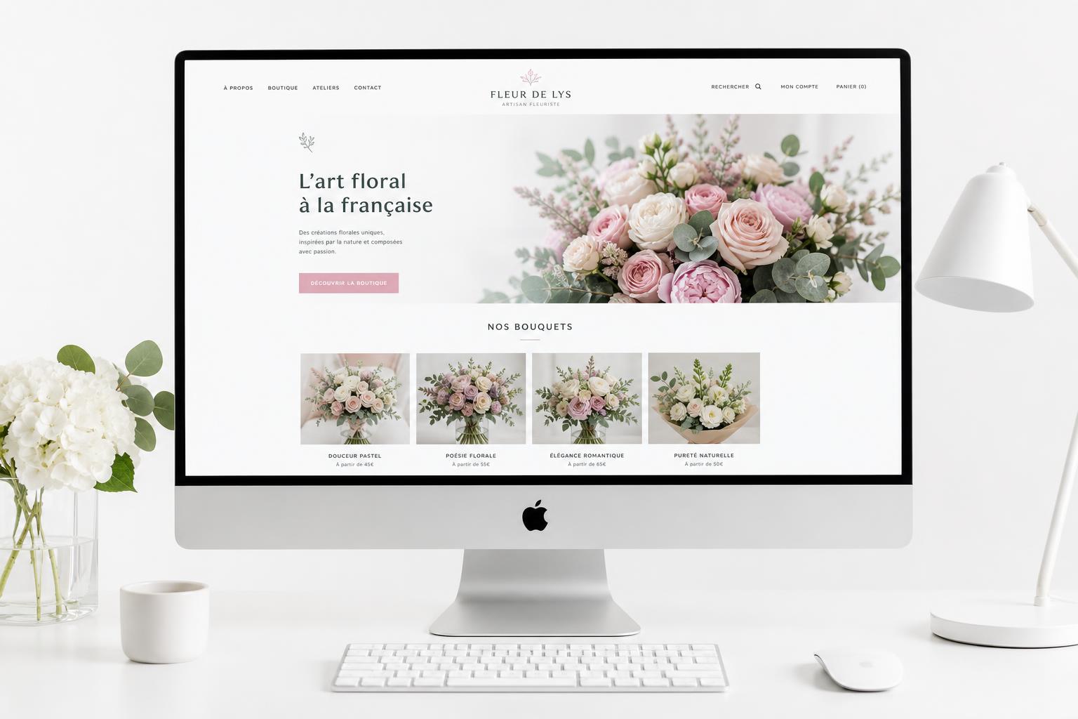 Site internet d'une fleuriste affiché sur iMac