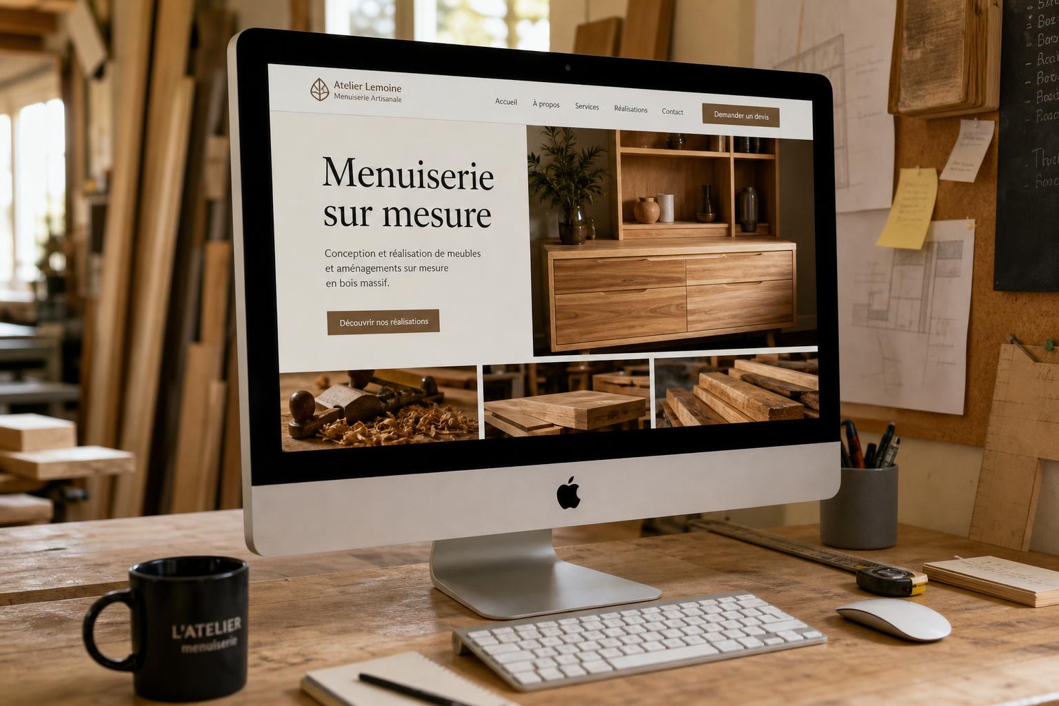 Site internet d'un menuisier affiché sur iMac