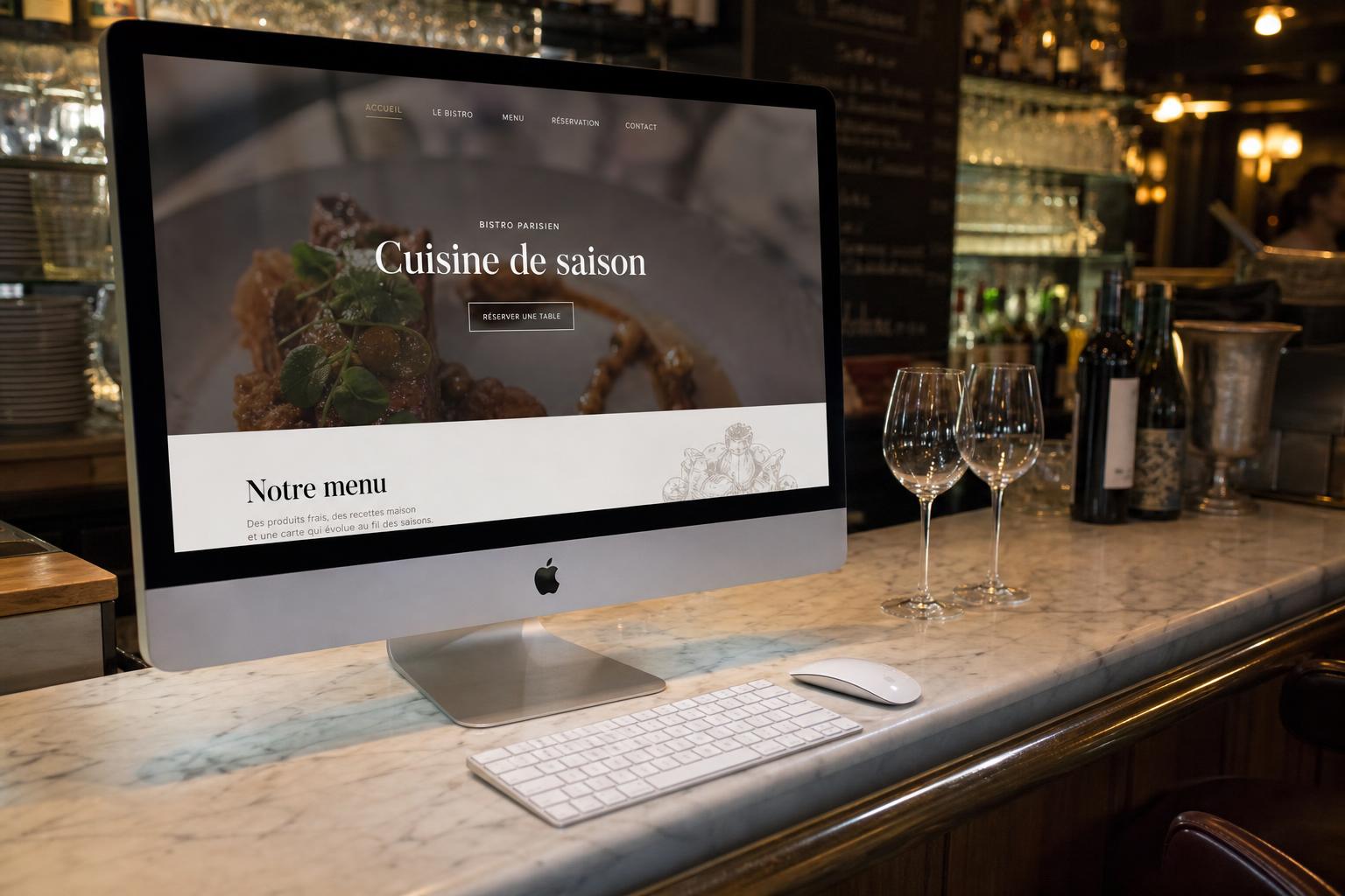 Site internet d'un bistrot parisien affiché sur iMac