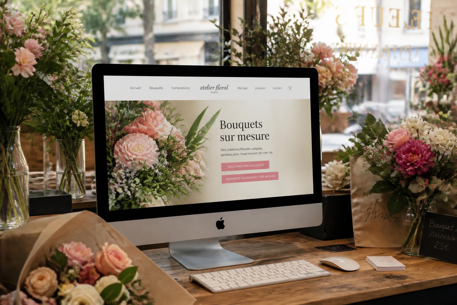 Site internet d'une fleuriste affiché sur iMac