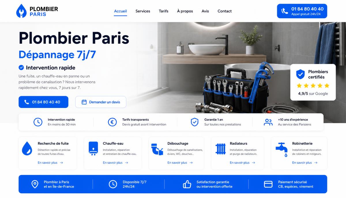 Site internet d'un plombier